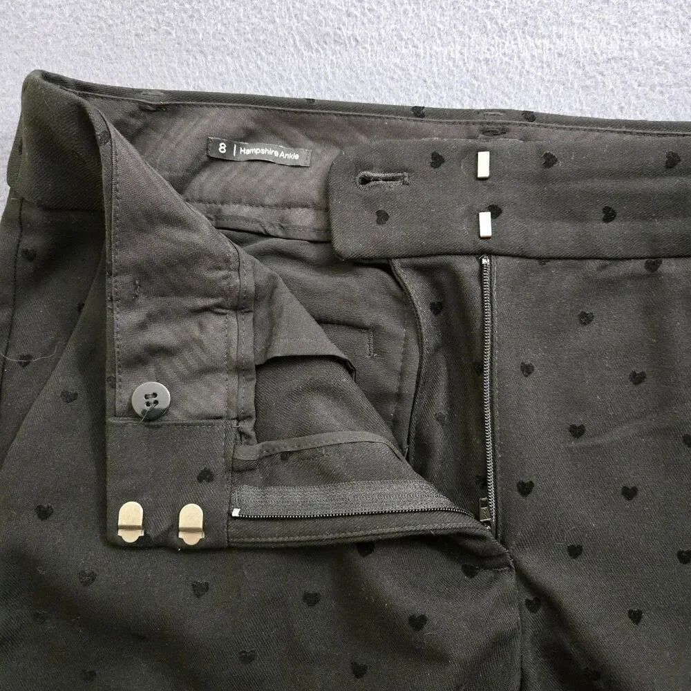 Talbots Women 8 Black Heart Print Mid Rise Hampshire Straight Leg Ankle Pants - Picture 6 of 13